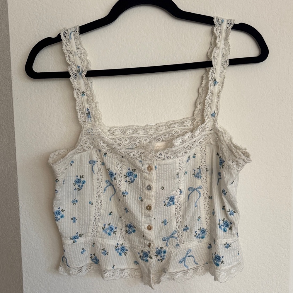 LoveShackFancy Blue Floral Lace Blouse